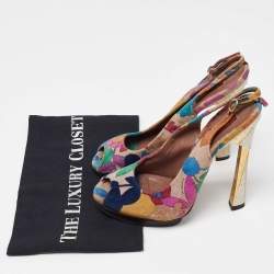 Pre Owned Missoni Multicolor Velvet Peep Toe Slingback Sandals Size 39.5