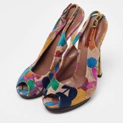 Pre Owned Missoni Multicolor Velvet Peep Toe Slingback Sandals Size 39.5