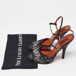 Pre Owned Missoni Black Embellished Patterned Knit Fabric and Leather Ankle Strap Sandals Size 36