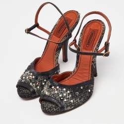 Pre Owned Missoni Black Embellished Patterned Knit Fabric and Leather Ankle Strap Sandals Size 36