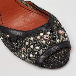 Pre Owned Missoni Black Embellished Patterned Knit Fabric and Leather Ankle Strap Sandals Size 36