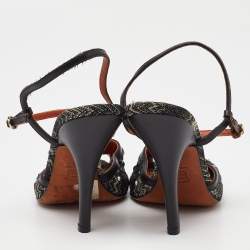 Pre Owned Missoni Black Embellished Patterned Knit Fabric and Leather Ankle Strap Sandals Size 36