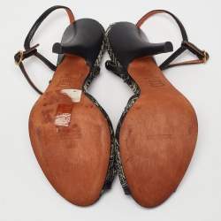 Pre Owned Missoni Black Embellished Patterned Knit Fabric and Leather Ankle Strap Sandals Size 36