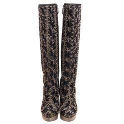 Pre Owned Missoni Black and Gold Patterned Knit Fabric Knee High Boots Size 37