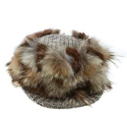 Missoni Brown Coyote and Rabbit Fur Newsboy Cap Size M