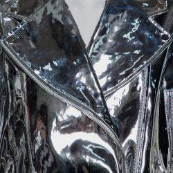 Mistress Rocks Metallic Silver Synthetic Zip Front Biker Jacket L