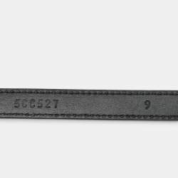 Pre Owned Miu Miu Black Leather Logo Chain Link Waist Belt 85CM