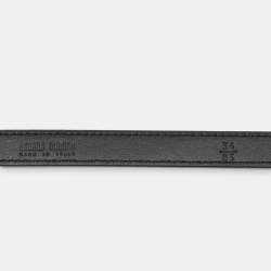 Pre Owned Miu Miu Black Leather Logo Chain Link Waist Belt 85CM