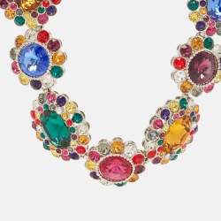 Miu Miu Rebels Multicolor Crystal Silver Tone  Necklace