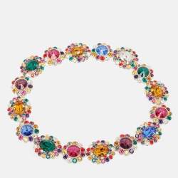 Miu Miu Rebels Multicolor Crystal Silver Tone  Necklace