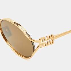 Miu Miu Gold Tone/Brown SMU52Y Logo Oval Sunglasses