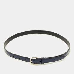 Pre Owned Miu Miu 75 CM Slim Buckle Belt Navy Blue Leather