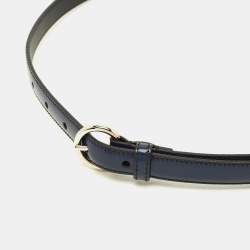 Pre Owned Miu Miu 75 CM Slim Buckle Belt Navy Blue Leather