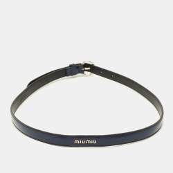 Pre Owned Miu Miu 75 CM Slim Buckle Belt Navy Blue Leather