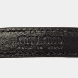 Pre Owned Miu Miu 75 CM Slim Buckle Belt Navy Blue Leather