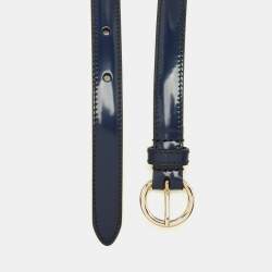 Pre Owned Miu Miu 75 CM Slim Buckle Belt Navy Blue Leather