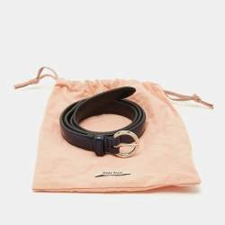 Pre Owned Miu Miu 75 CM Slim Buckle Belt Navy Blue Leather