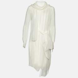 Miu Miu White Silk Georgette Pleated Sheer Tunic L