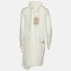 Miu Miu White Silk Georgette Pleated Sheer Tunic L