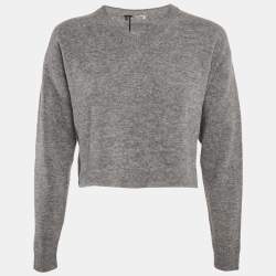 Miu Miu Grey Wool Knit V-Neck Crop Sweater S
