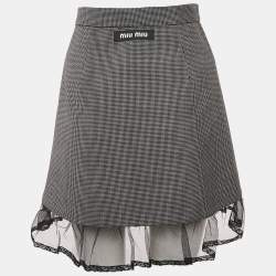 Miu Miu Grey Checks Tulle Trim Wool Mini Dress S