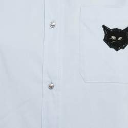 Miu Miu Blue Stretch Poplin Cat Applique Button Front Shirt S