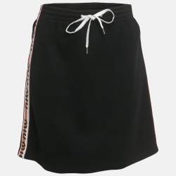 Pre Owned Miu Miu Black Logo Side Stripe Jersey Mini Skirt L