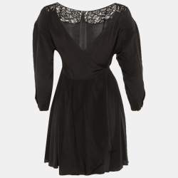 Pre Owned Miu Miu Black Silk Lace Detail Wrap Around Mini Dress XS
