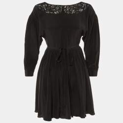 Pre Owned Miu Miu Black Silk Lace Detail Wrap Around Mini Dress XS