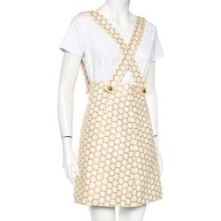 Miu Miu Cream Patterned Cotton Dungaree Mini Dress M 