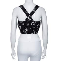 Miu Miu Black Galaxy Printed Silk Button Front Sleeveless Crop Top S