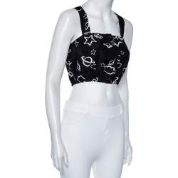 Miu Miu Black Galaxy Printed Silk Button Front Sleeveless Crop Top S