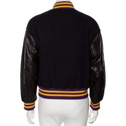 Miu Miu Black Wool & Leather Paneled Fox & Roy Appliqued Varsity Jacket XS