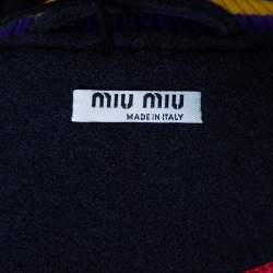Miu Miu Black Wool & Leather Paneled Fox & Roy Appliqued Varsity Jacket XS