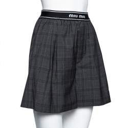 Miu Miu Grey Prince of Wales Check Wool Shorts S