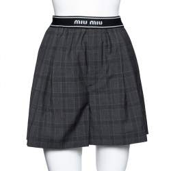 Miu Miu Grey Prince of Wales Check Wool Shorts S