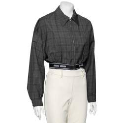 Miu Miu Grey Prince of Wales Check Wool Front Zip Jacket S