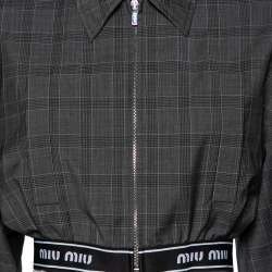 Miu Miu Grey Prince of Wales Check Wool Front Zip Jacket S