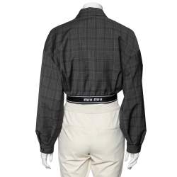 Miu Miu Grey Prince of Wales Check Wool Front Zip Jacket S