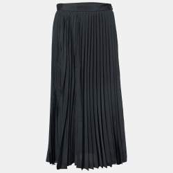 Miu Miu Black Plisse Pleated Crepe Midi Skirt M