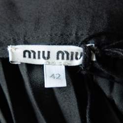 Miu Miu Black Plisse Pleated Crepe Midi Skirt M
