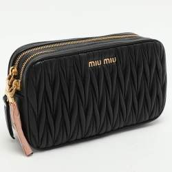 Miu Miu Black Matelasse Leather Zip Crossbody Bag