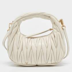Miu Miu White Matelassé Leather Small Wander Hobo