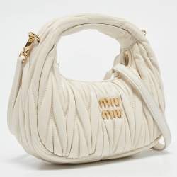 Miu Miu White Matelassé Leather Small Wander Hobo