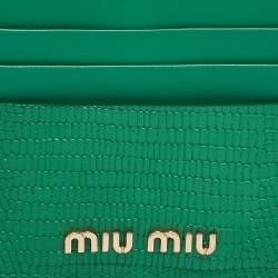 Miu Miu Green Lizard Embossed Leather Card Holder