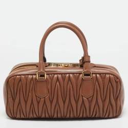 Miu Miu Caramel Matelassé Leather Large Arcadie Satchel