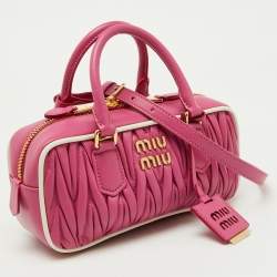 Miu Miu Pink/White Matelassé Leather Arcadie Bag 