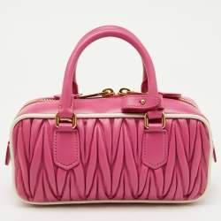 Miu Miu Pink/White Matelassé Leather Arcadie Bag 