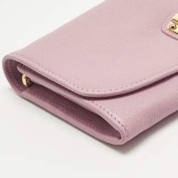 Pre Owned Miu Miu Pink Leather Twist Lock Flap Continental Wallet