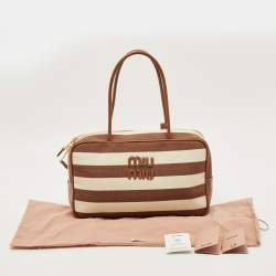 مملوكة مسبقًا Miu Miu Beau Brown/Off White Stripe Canvas and Leather Satchel